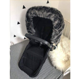 Bespoke Bebe Pram Fur Trim - Wolf Black Extra Fluffy