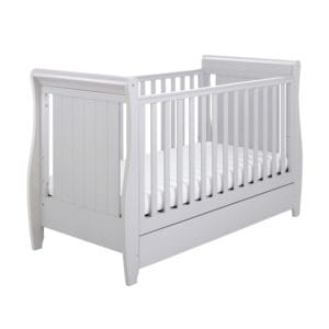 Babymore Stella Cot Bed Drop Side with Drawer - Grey