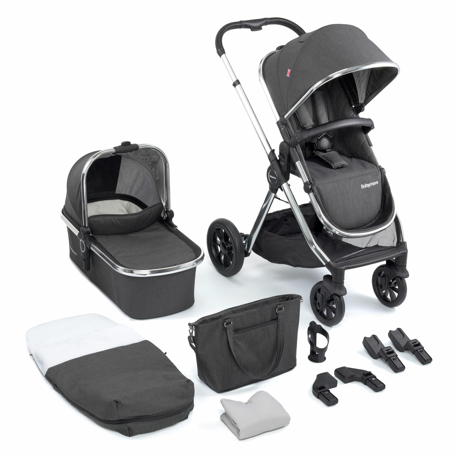 Babymore MeMore v2 Pram & Pushchair 11 Piece - Chrome