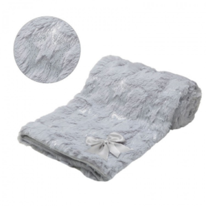SOFT TOUCH GREY HIGH PILE WRAP with STAR & SILVER FOIL PRINTING & BOW