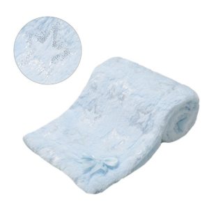 SOFT TOUCH BLUE HIGH PILE WRAP with STAR & SILVER FOIL PRINTING & BOW