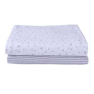 Clair De Lune 2 Pack Universal Bedside Crib Grey Stars & Stripes Fitted Sheets