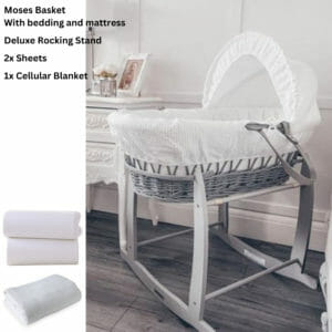 Clair De Lune Moses Basket Bundle - Grey Wicker