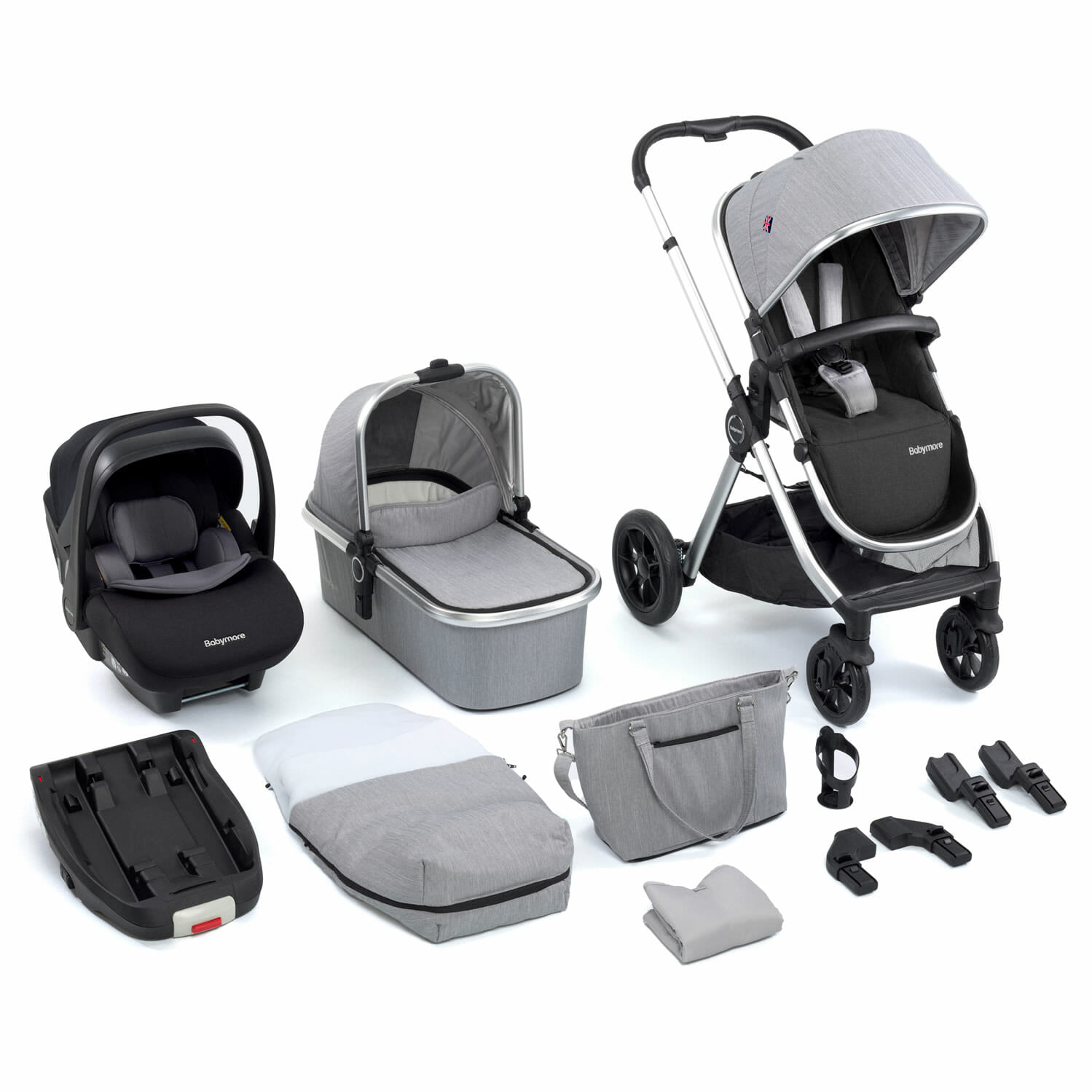 Babymore MeMore v2 Travel System 13 Piece Pecan i-Size – Silver