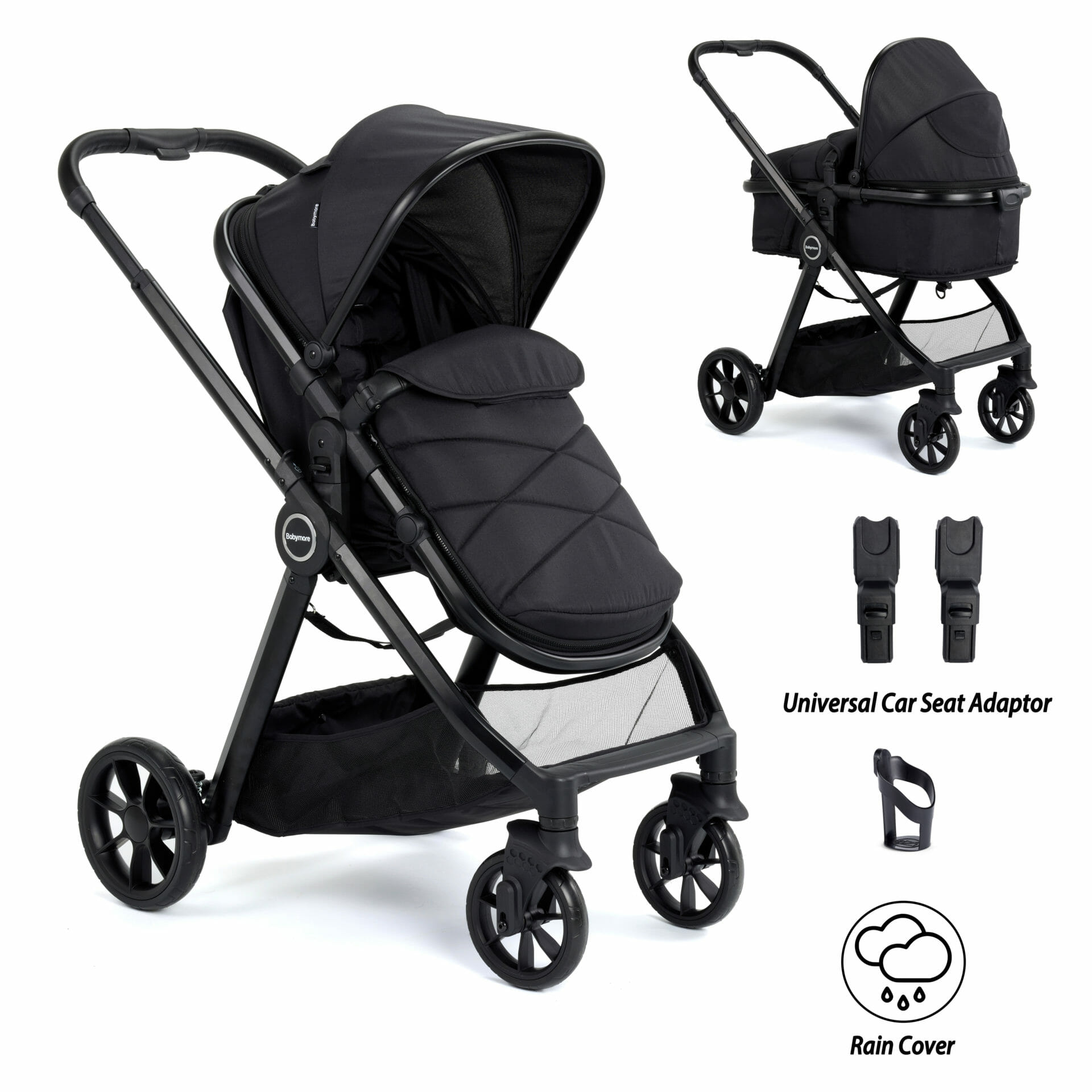 Babymore Mimi 2 in 1 Pram Pushchair - Black