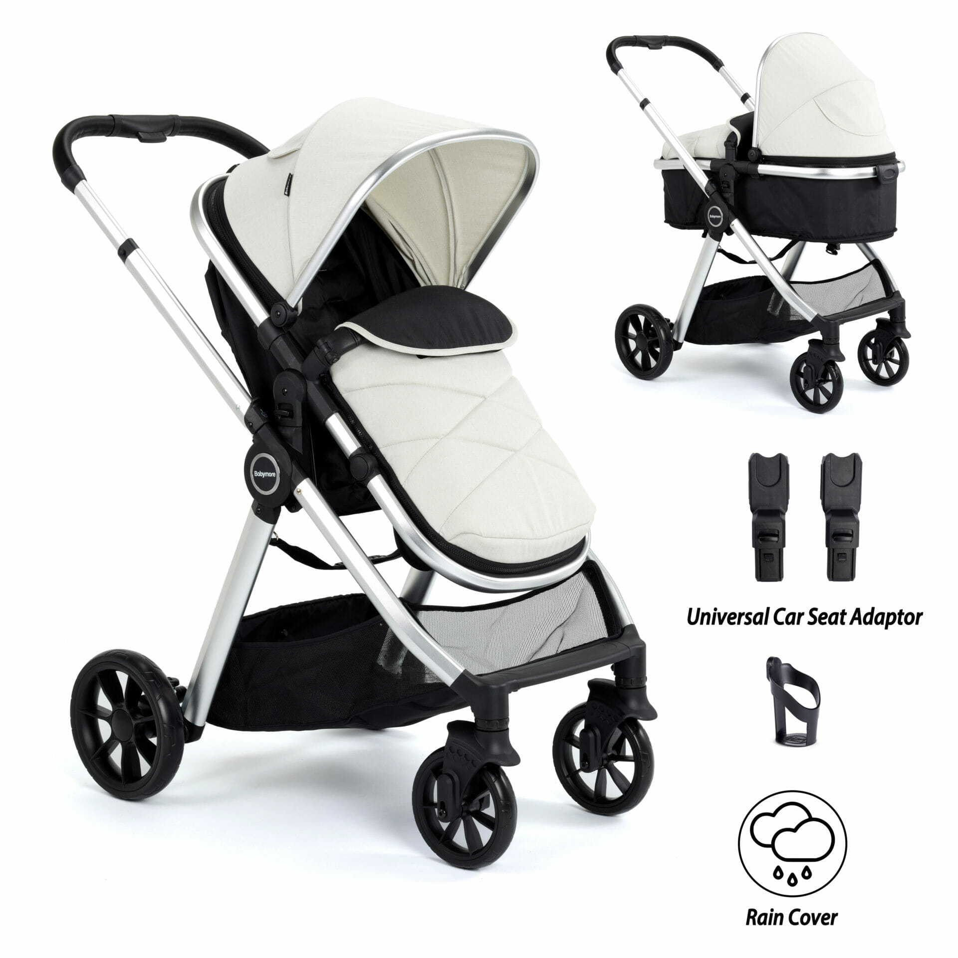 Babymore Mimi 2 in 1 Pram Pushchair - Silver