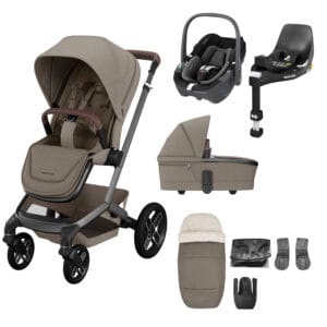 Maxi Cosi Fame 8 Piece Complete Bundle Twillic Truffle Black Wheels