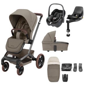 Maxi Cosi Fame 8 Piece Complete Bundle Twillic Truffle Brown Wheels