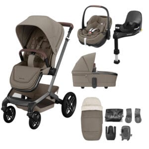 Maxi Cosi Fame 9 Piece Premium Bundle Twillic Truffle Black Wheels