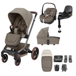 Maxi Cosi Fame 9 Piece Premium Bundle Twillic Truffle Brown Wheels