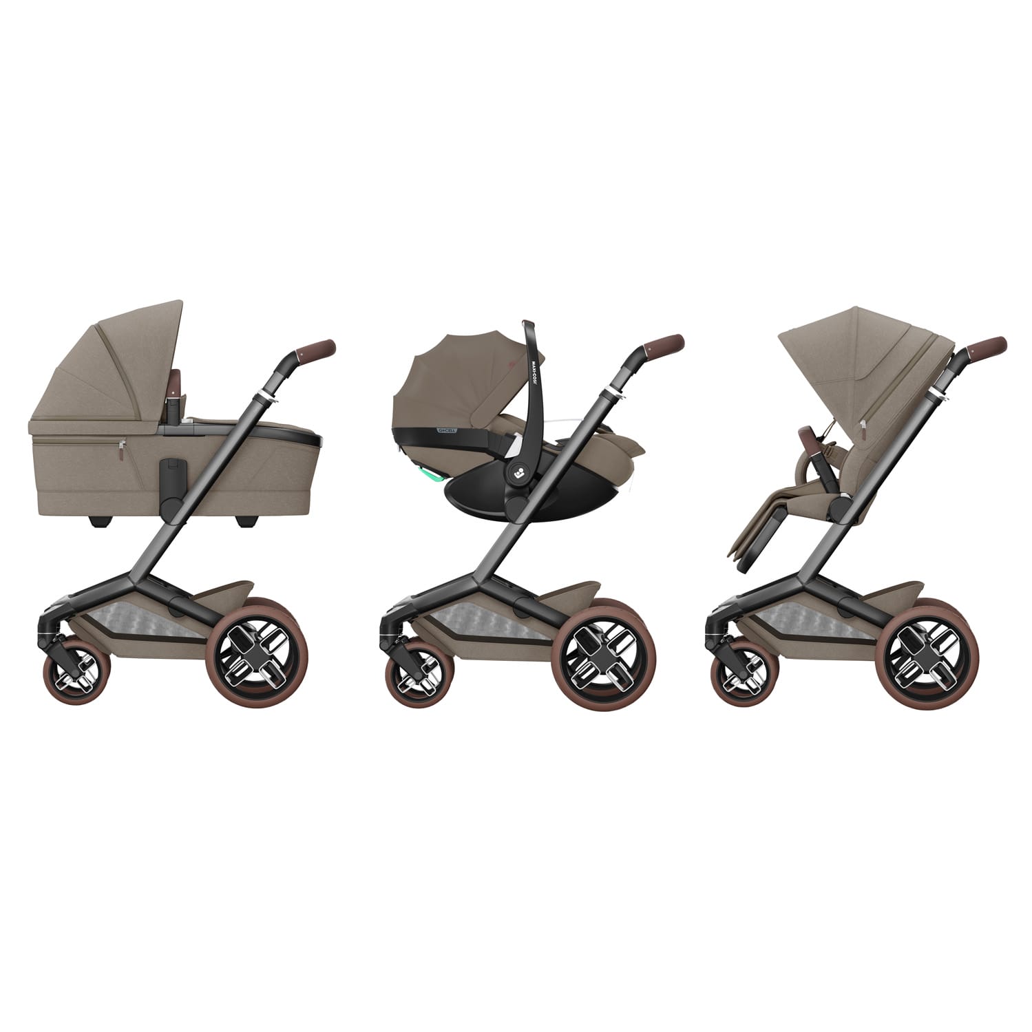 Maxi Cosi Fame Complete Travel System Truffle Twillic Brown Wheels (21)