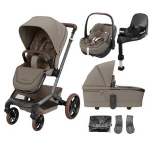 Maxi Cosi Fame Travel System Truffle Twillic Brown Wheels