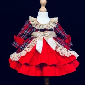 Beautiful Baby Girl Red Tartan Puff Ball Dress
