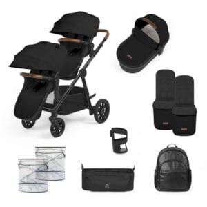 Ickle Bubba Virgo Growing Family 11 Piece Pram - Black-Black-Tan