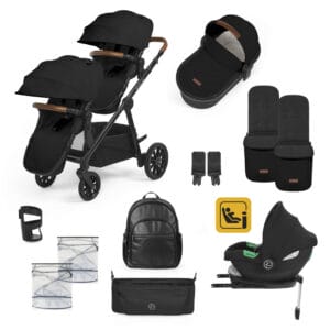 Ickle Bubba Virgo Growing Family 14 Piece Travel System with i-Size Cirrus Car Seat and Isofix Base - Black-Black-Tan