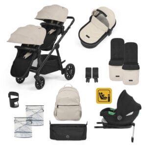 Ickle Bubba Virgo Growing Family 14 Piece Travel System with i-Size Cirrus Car Seat and Isofix Base - Black-Stone-Black