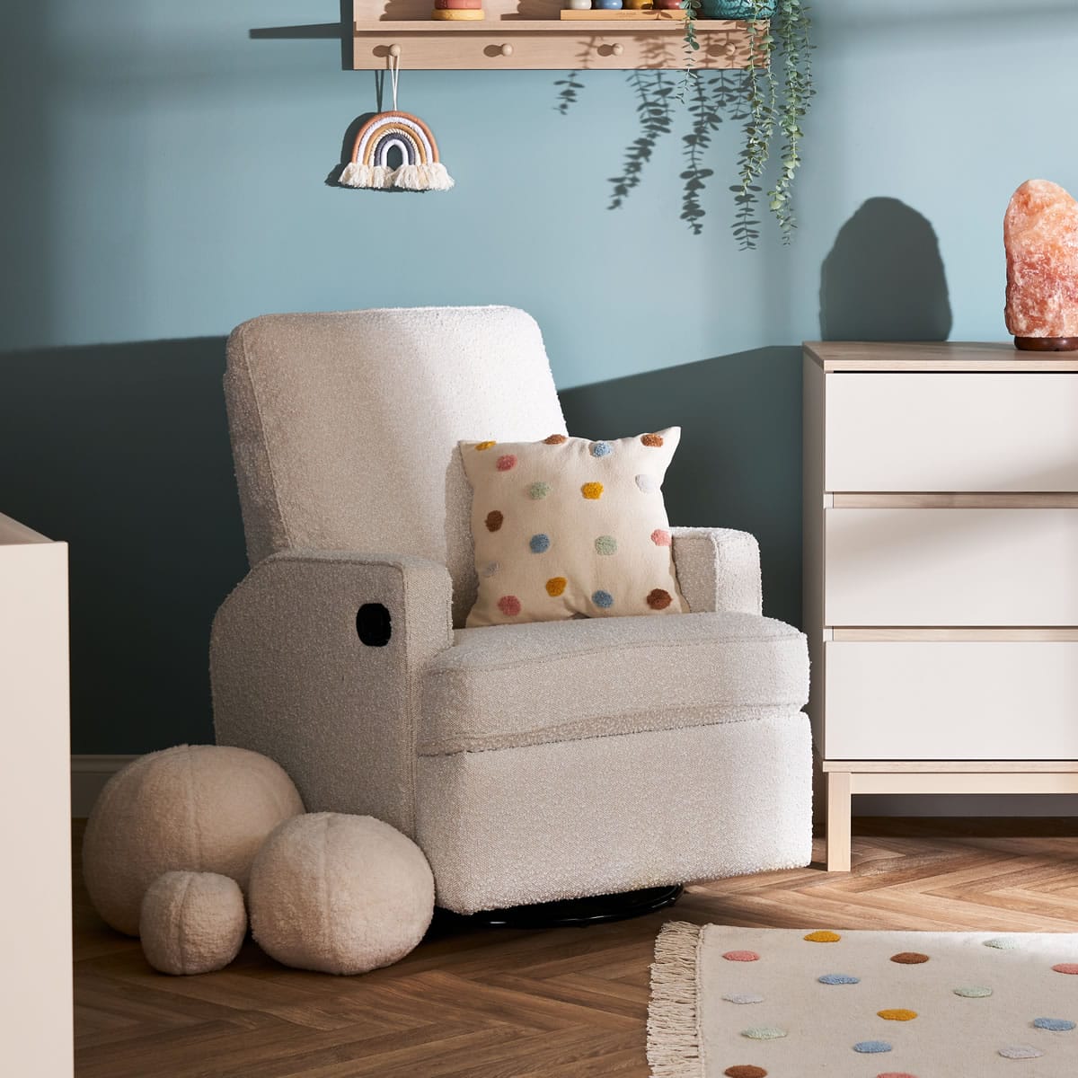 Obaby Madison Swivel Glider Recliner Chair Bouclé Style