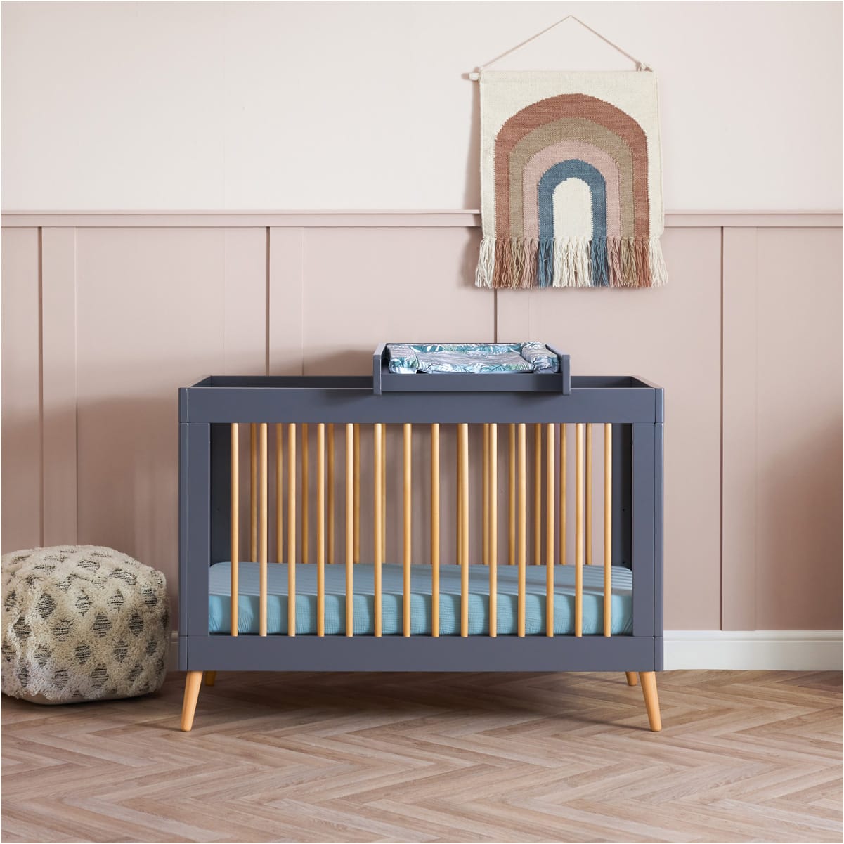 Obaby Maya Mini Cot Bed Slate With Natural 2
