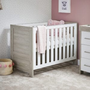 Obaby Nika Mini Cot Bed Grey Wash And White