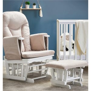 Obaby Reclining Glider Chair And Stool White Sand (2)