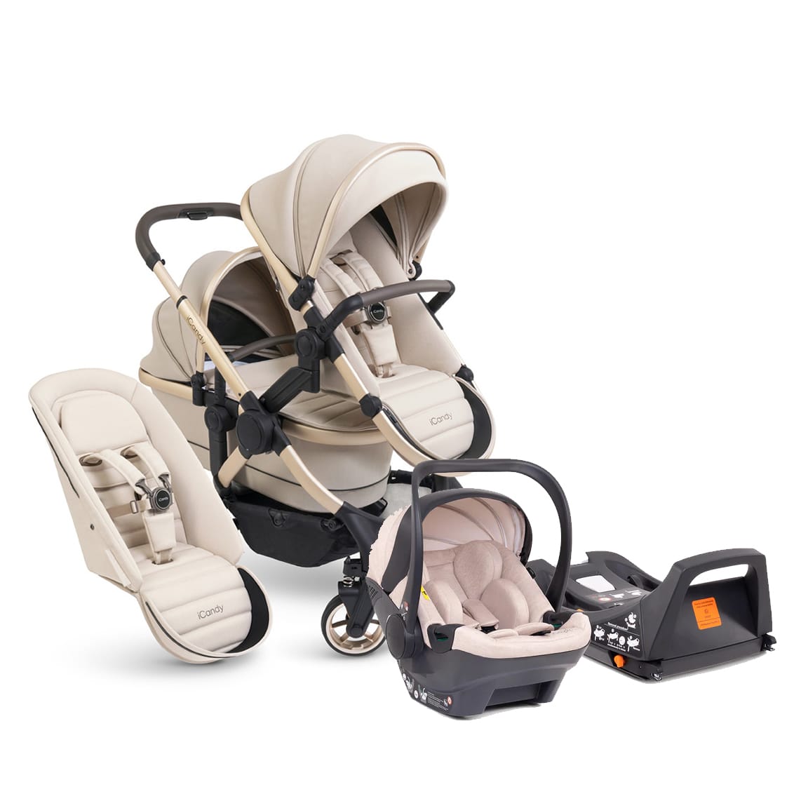 Icandy Peach 7 Double Bundle With Cocoon Car Seat And Base Biscotti