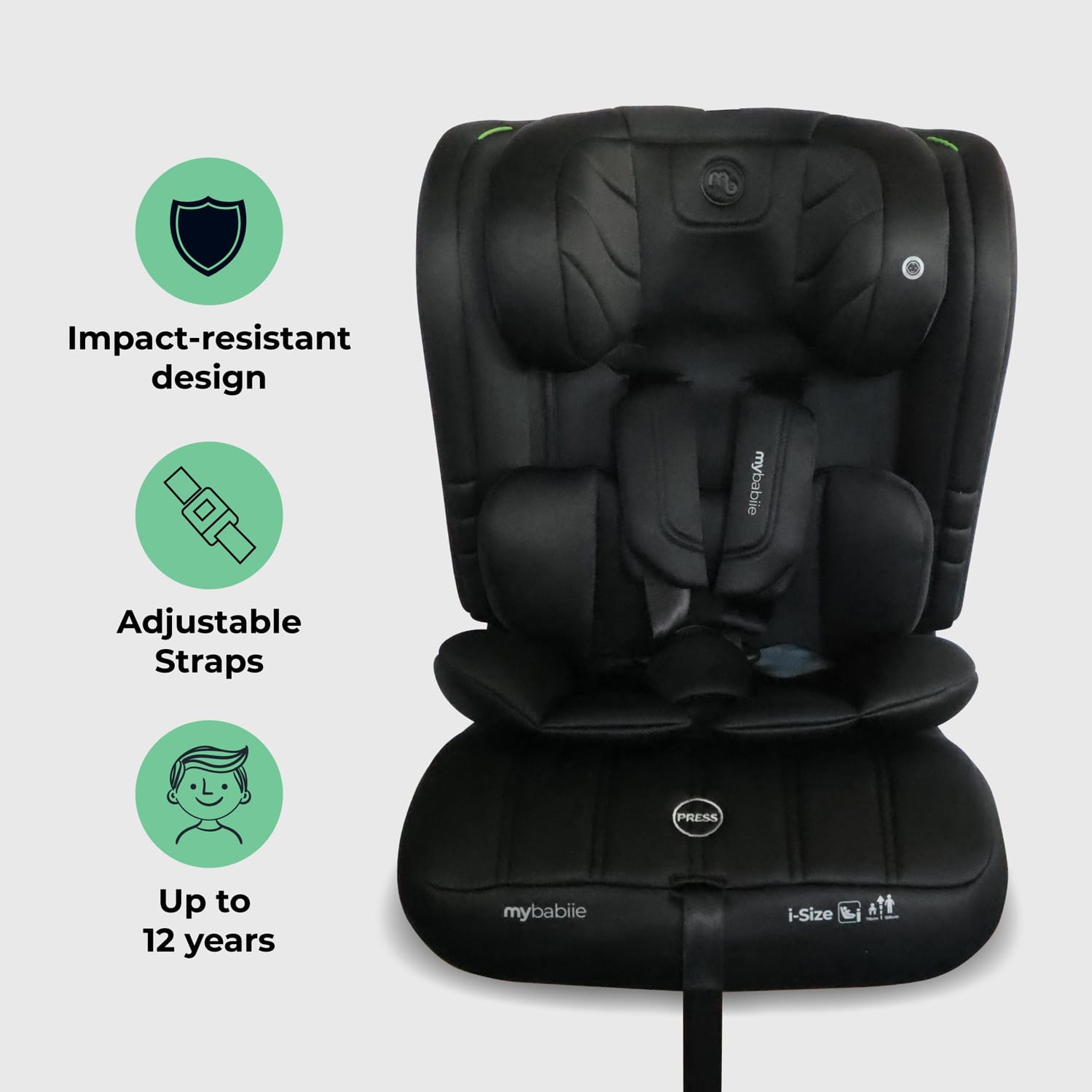 My babiie mbcs50 i size (76 150cm) car seat non isofix black (1)
