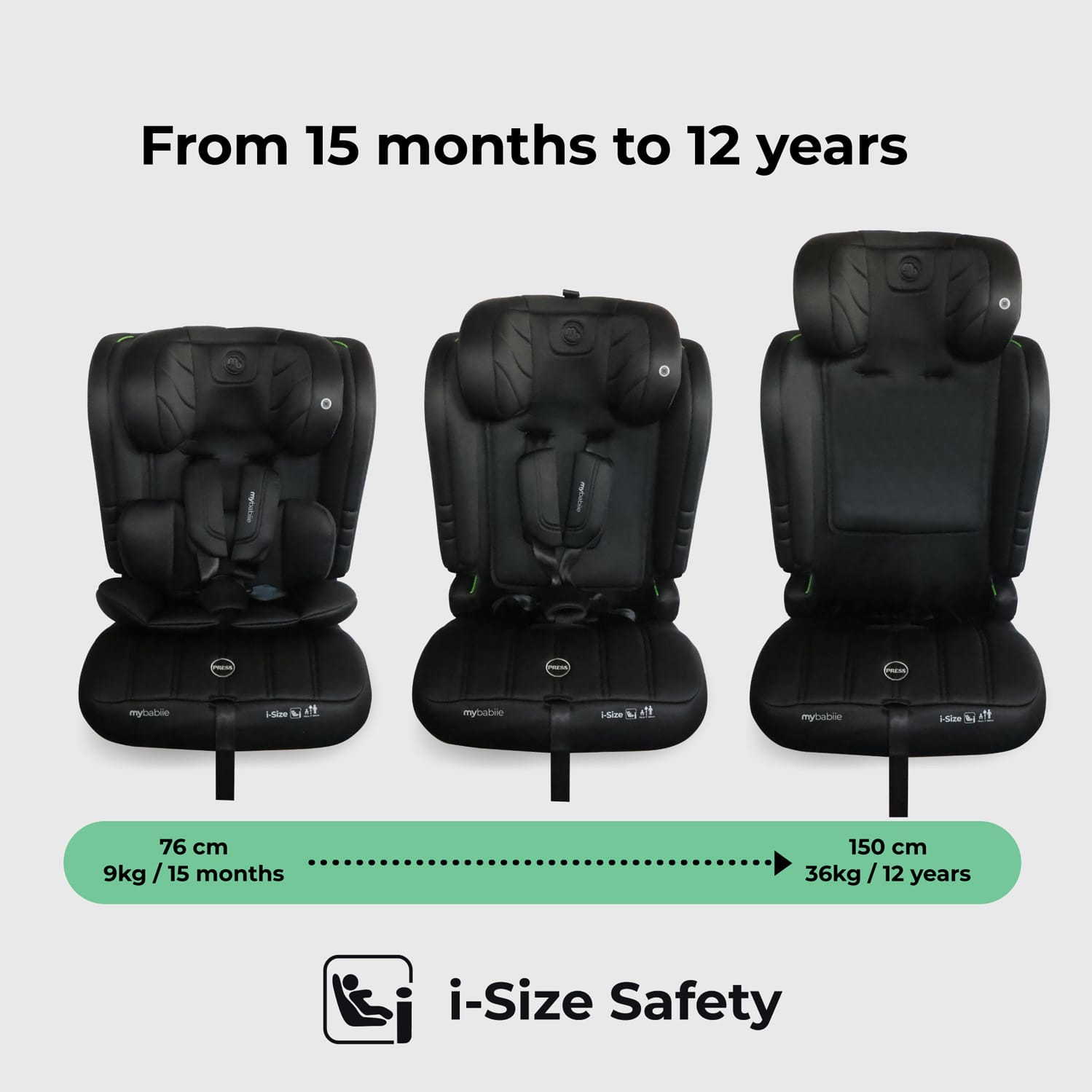 My babiie mbcs50 i size (76 150cm) car seat non isofix black (3)