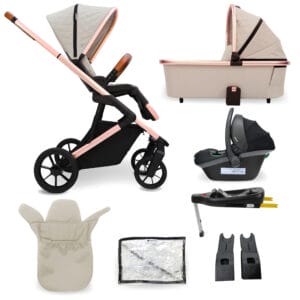 MyBabiie MB500 3-in-1 Travel System - Rose Gold Stone
