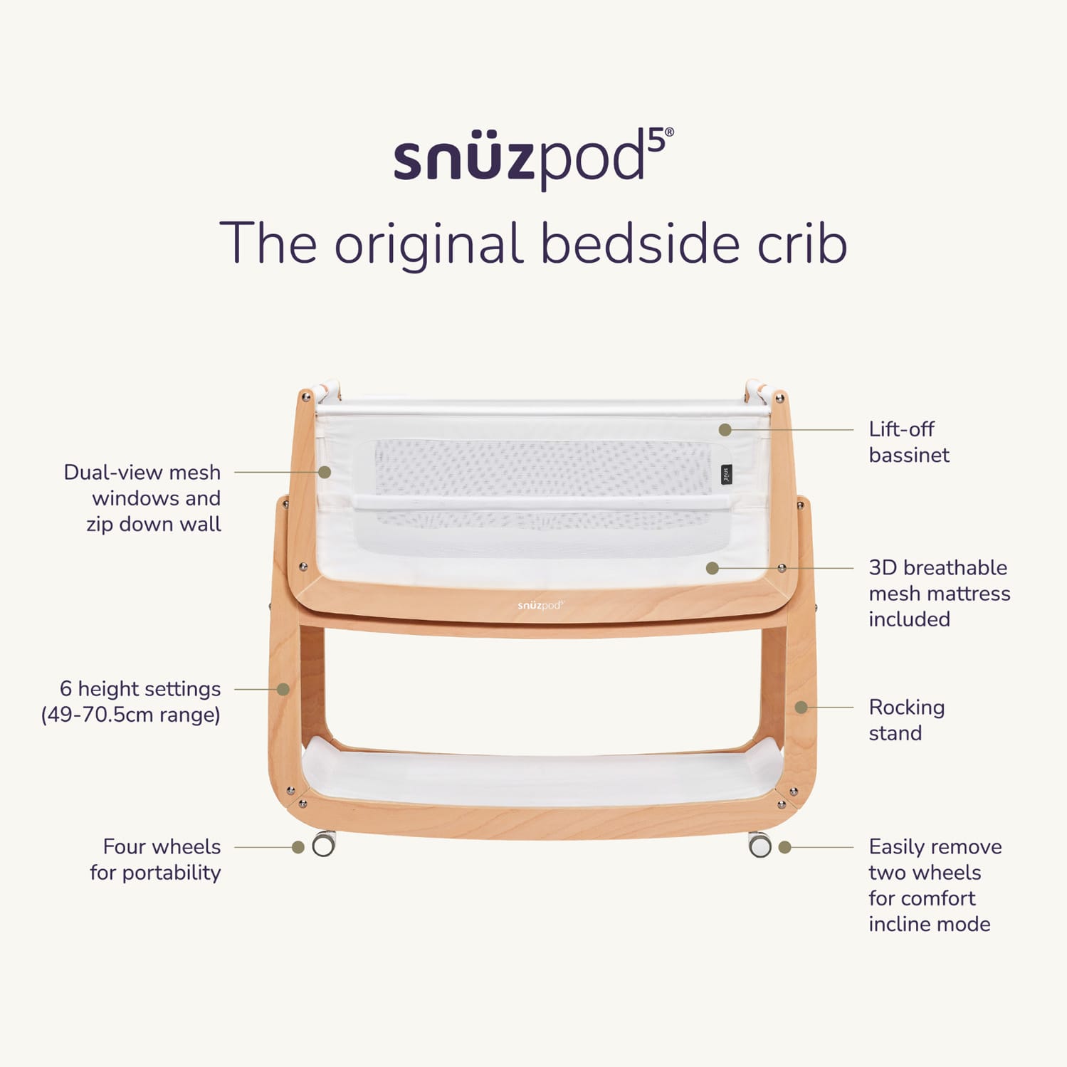 Snuzpod5 bedside crib cashmere (7)