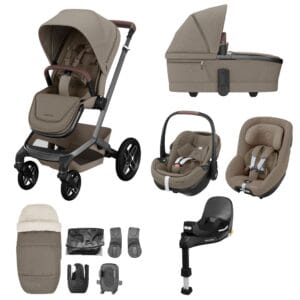 Maxi-Cosi FAME 10 Piece Pearl 360 Pro Premium Bundle - Twillic TruffleBlack Wheels