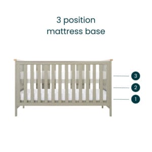 Misha cot bed sage & golden oak 3 mattress positions