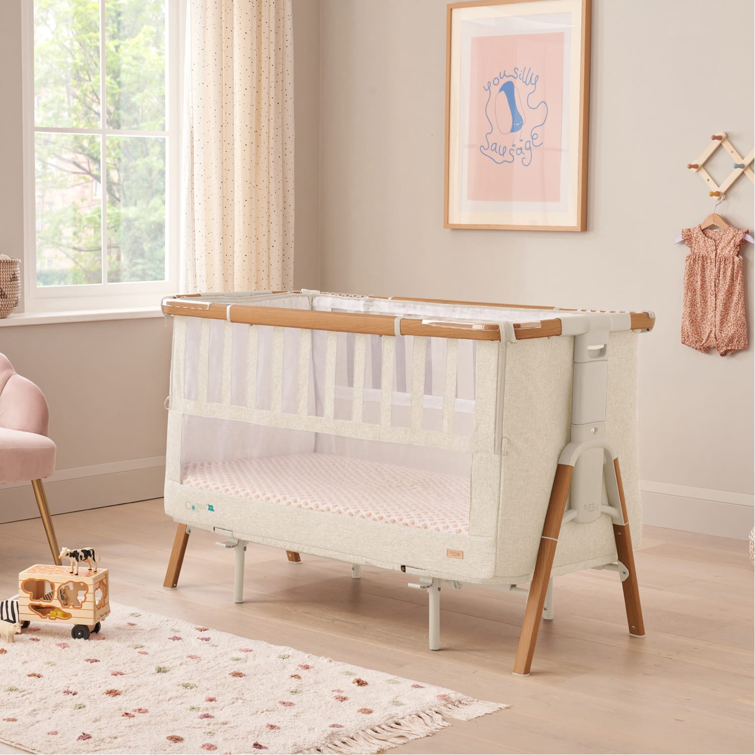 Tutti bambini cozee xl bedside crib & cot scandinavian walnut ecru