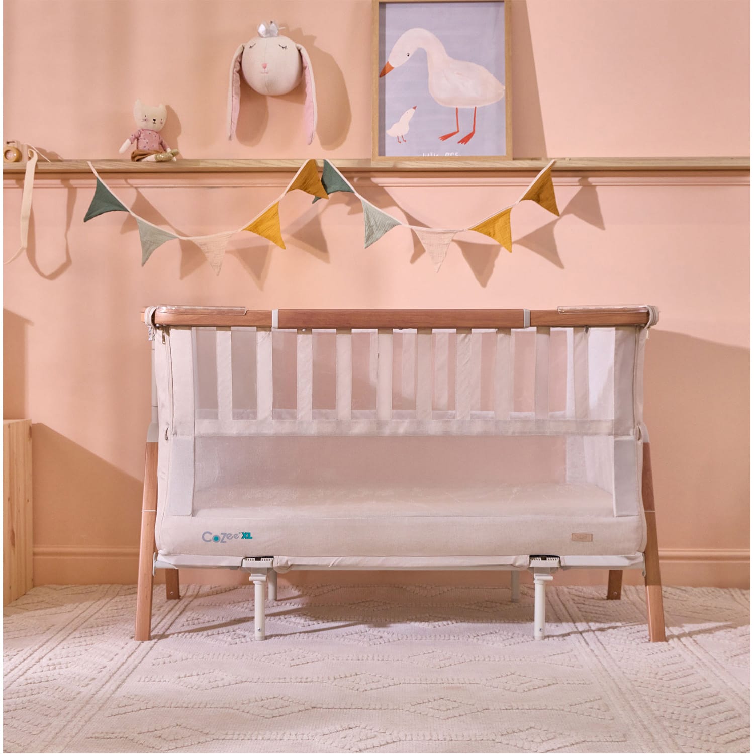Tutti Bambini CoZee XL Bedside Crib & Cot - Scandinavian Walnut/Ecru