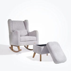 Tutti bambini harper wingback rocking chair & foot stool teddy cloud grey (6)