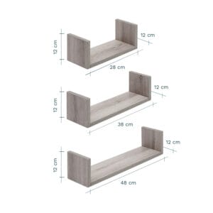 Tutti bambini modena set of three u shaped wall shelves grey ash