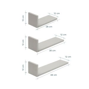 Tutti bambini rio set of three l shaped wall shelves dove grey