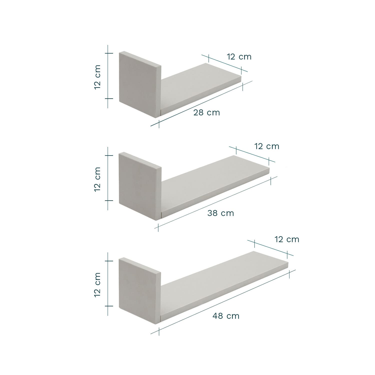 Tutti bambini rio set of three l shaped wall shelves dove grey