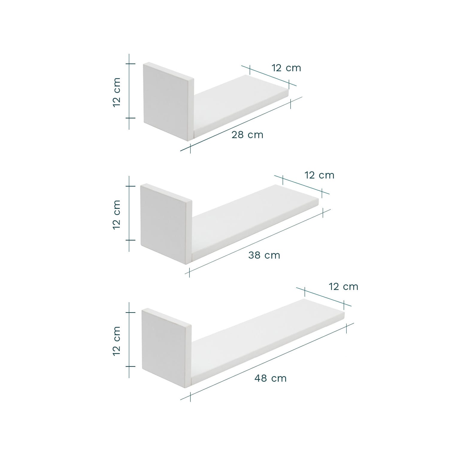 Tutti bambini rio set of three l shaped wall shelves white